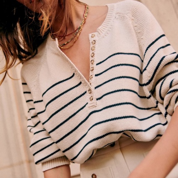 Sezane LÉONTINE JUMPER Ecru / Navy Size M - Picture 2 of 7